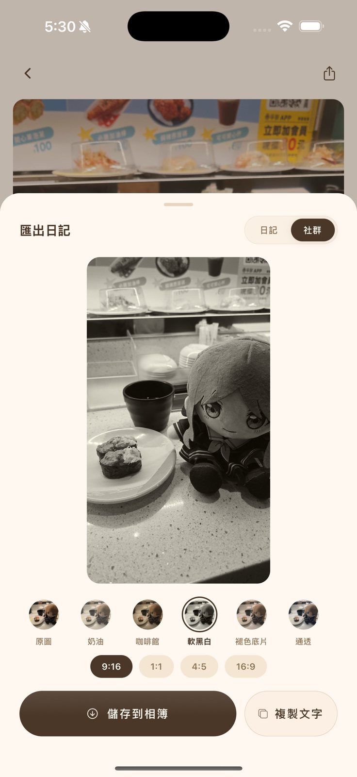 NuiDiary 的模板匯出畫面